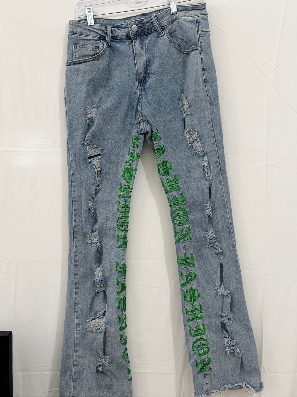 NFINITY Light Blue Bootcut Jeans with Green Script